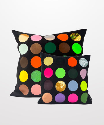 colourful polka dot graphic natural cotton canvas black pillows