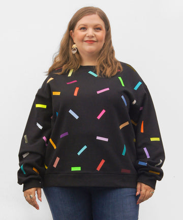 oversized unisex sweatshirt confetti print black