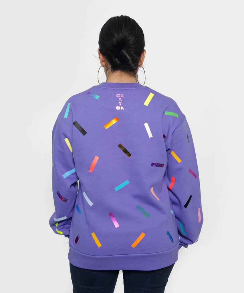 oversized unisex sweatshirt confetti print blue violet