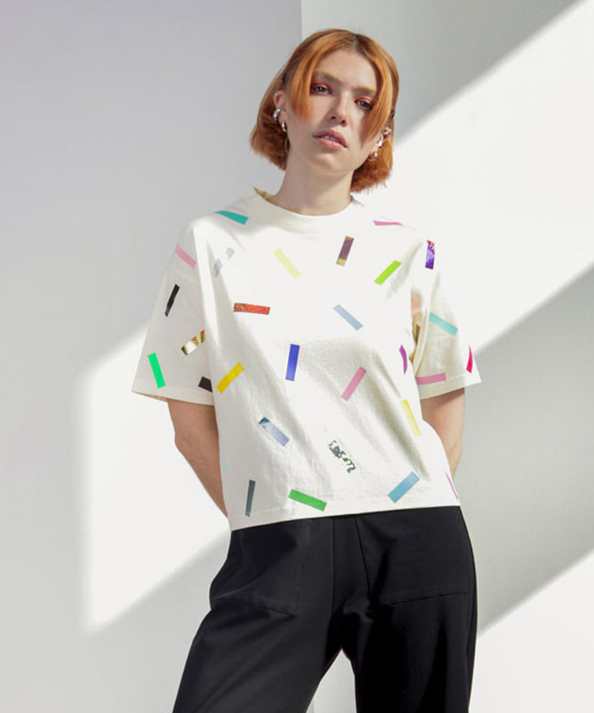 cropped oversized cotton t-shirt confetti print natural