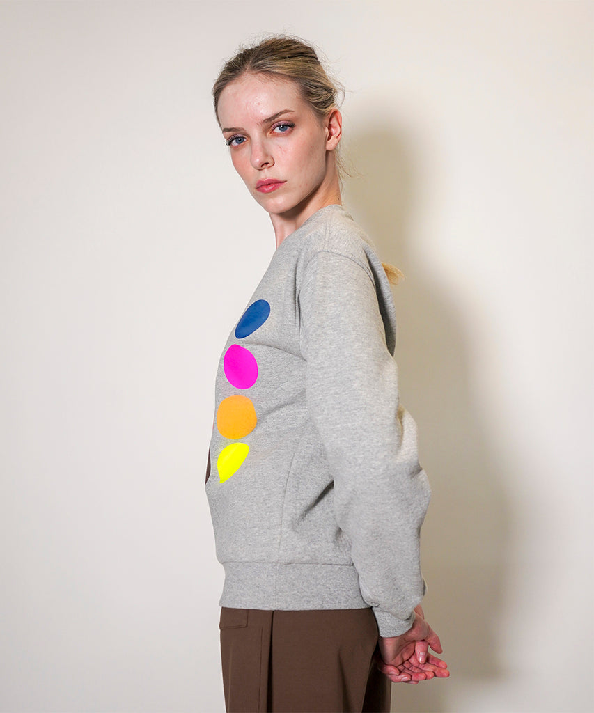 oversized grey cotton fleece sweatshirt colourful circles