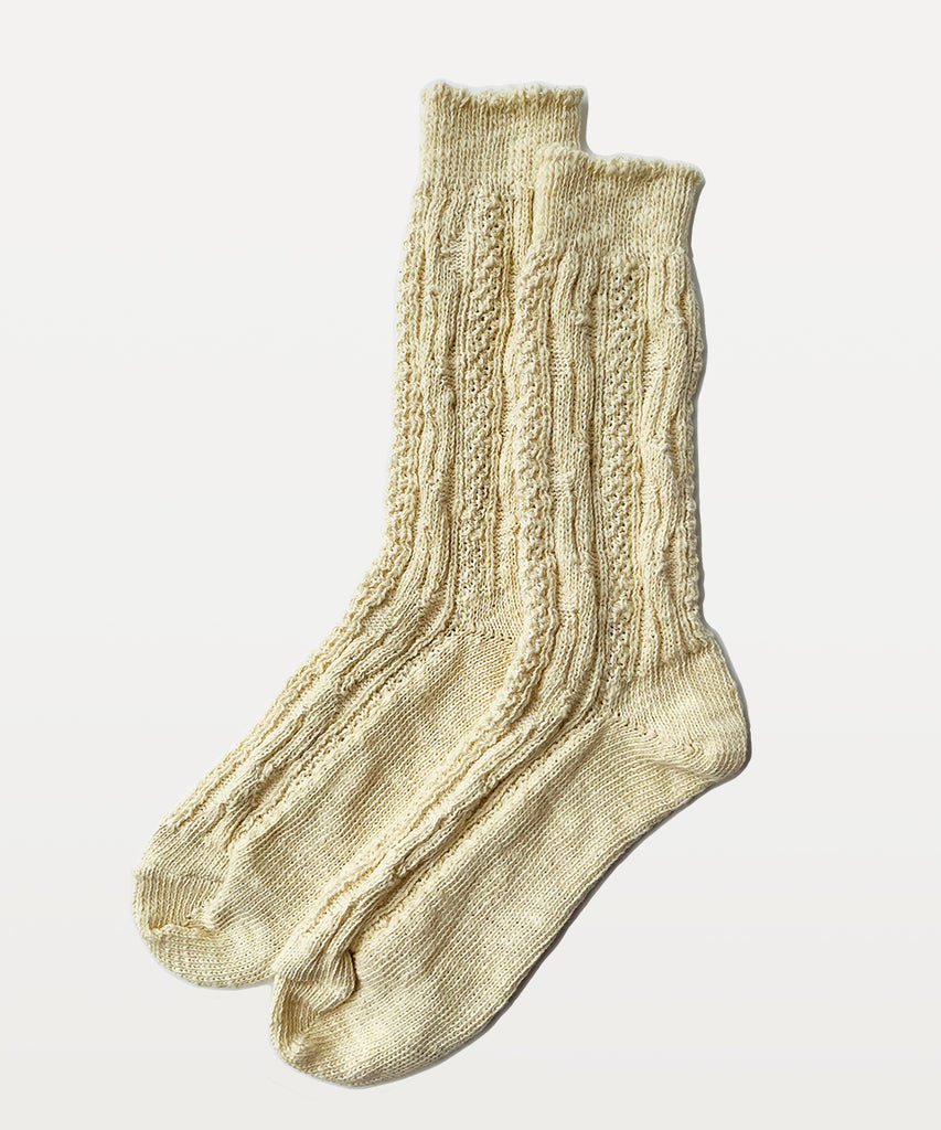 natural cable knit textured cotton crew socks