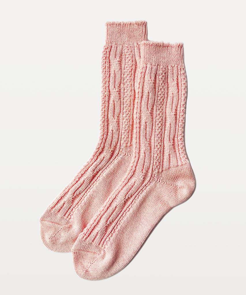 soft pink cable knit textured cotton crew socks
