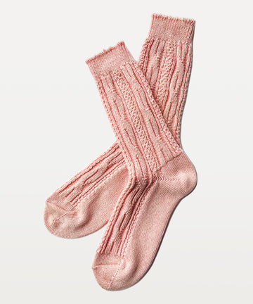 soft pink cable knit textured cotton crew socks