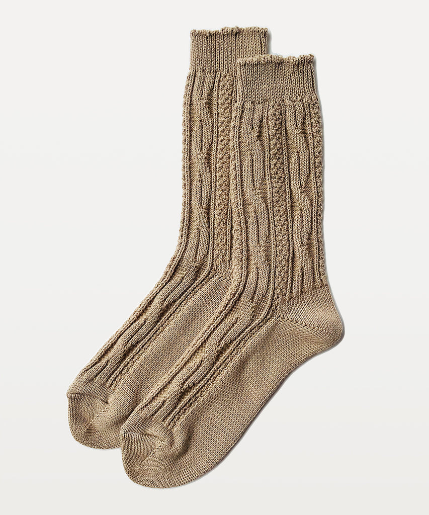 taupe cable knit textured cotton crew socks