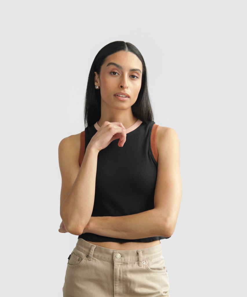 cropped sporty rib tank black brown