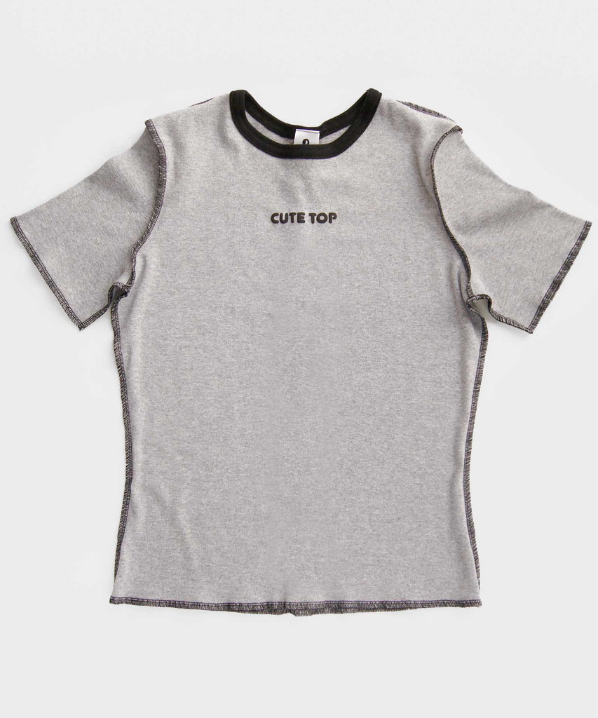 cotton rib cute top t-shirt sport grey