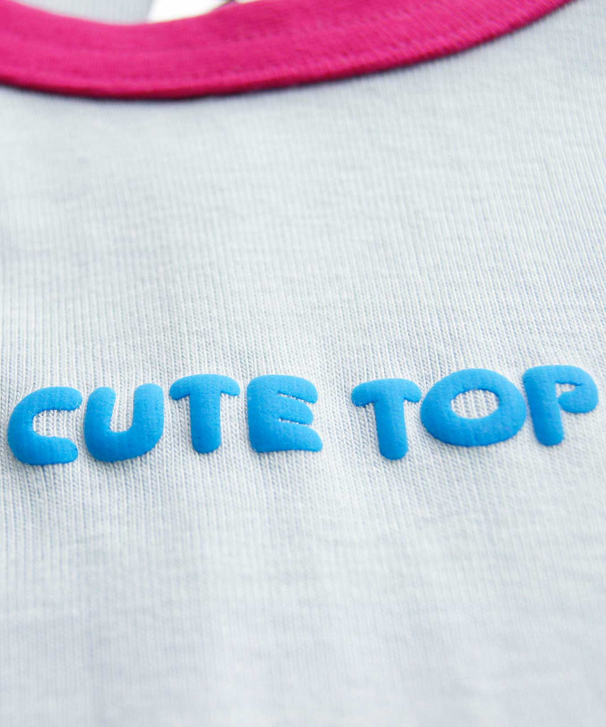 cotton rib cute top t-shirt baby blue
