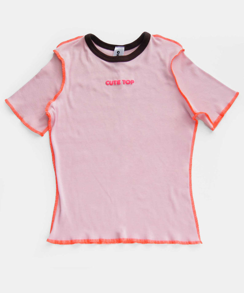 cotton rib cute top t-shirt baby pink