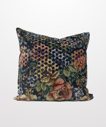 navy floral cotton tapestry woven glossy dot printed pillow