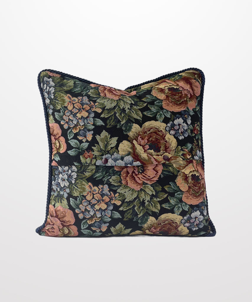 navy floral cotton tapestry woven glossy velvet printed pillow