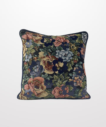 navy floral cotton tapestry woven glossy velvet printed pillow