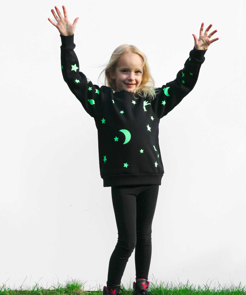 kids cotton sweatshirt black glow-in-the-dark stars