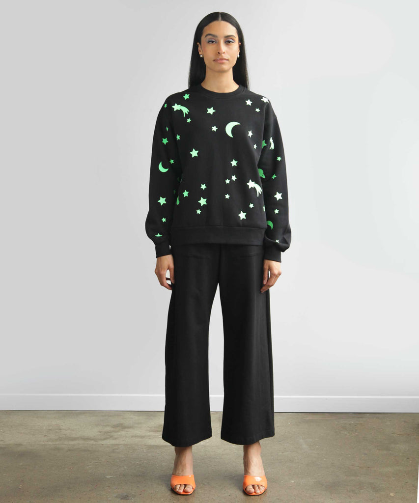 Black unisex cotton fleece sweatshirt glow-in-the-dark stars