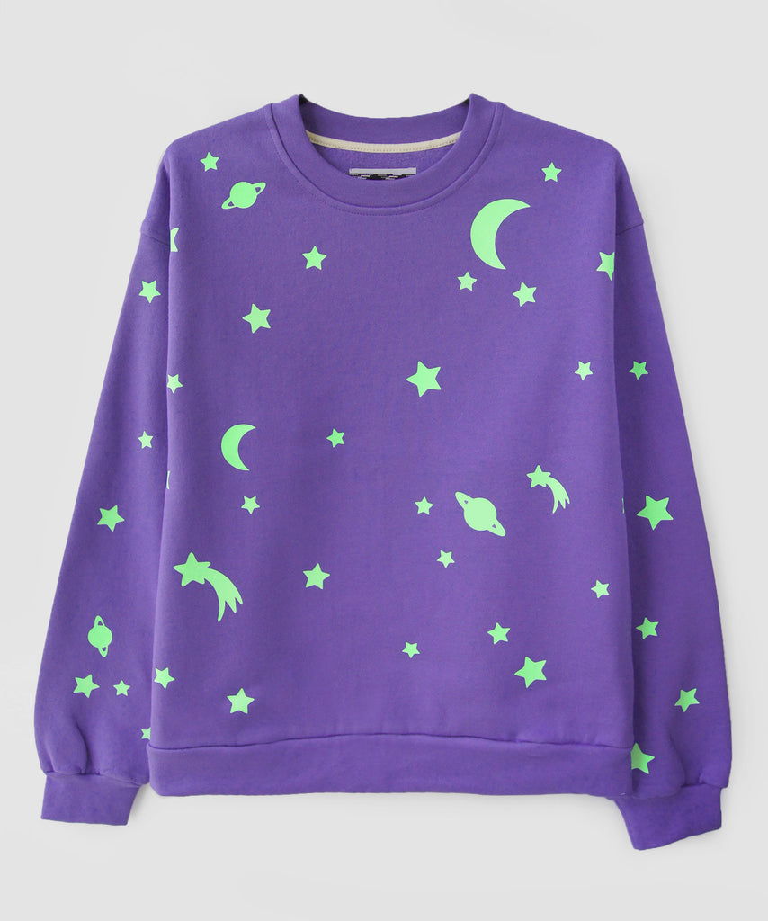 Blue Violet unisex cotton fleece sweatshirt glow-in-the-dark stars