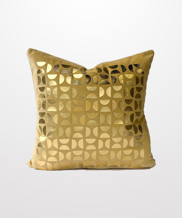 yellow natural cotton velvet golden foil graphic pillow
