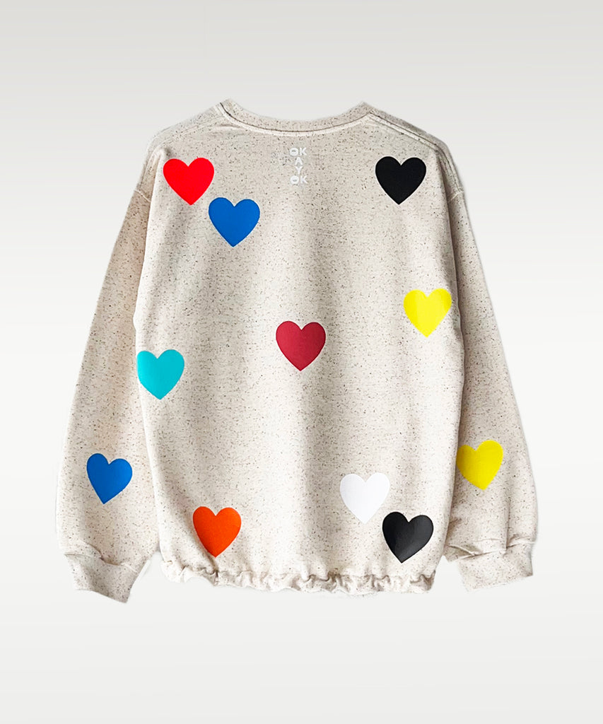 oversized cotton fleck multicolour heart print sweatshirt natural