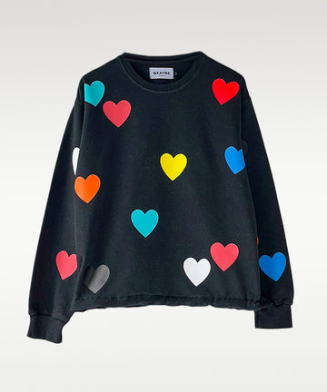 oversized cotton fleck multicolour heart print sweatshirt black