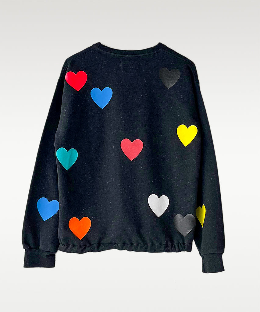 oversized cotton fleck multicolour heart print sweatshirt black