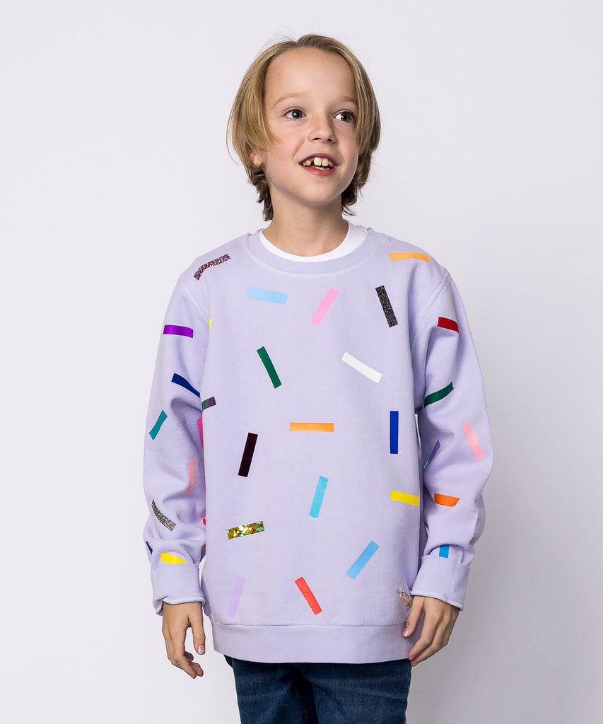 kids cotton fleece sweatshirt lavender confetti print