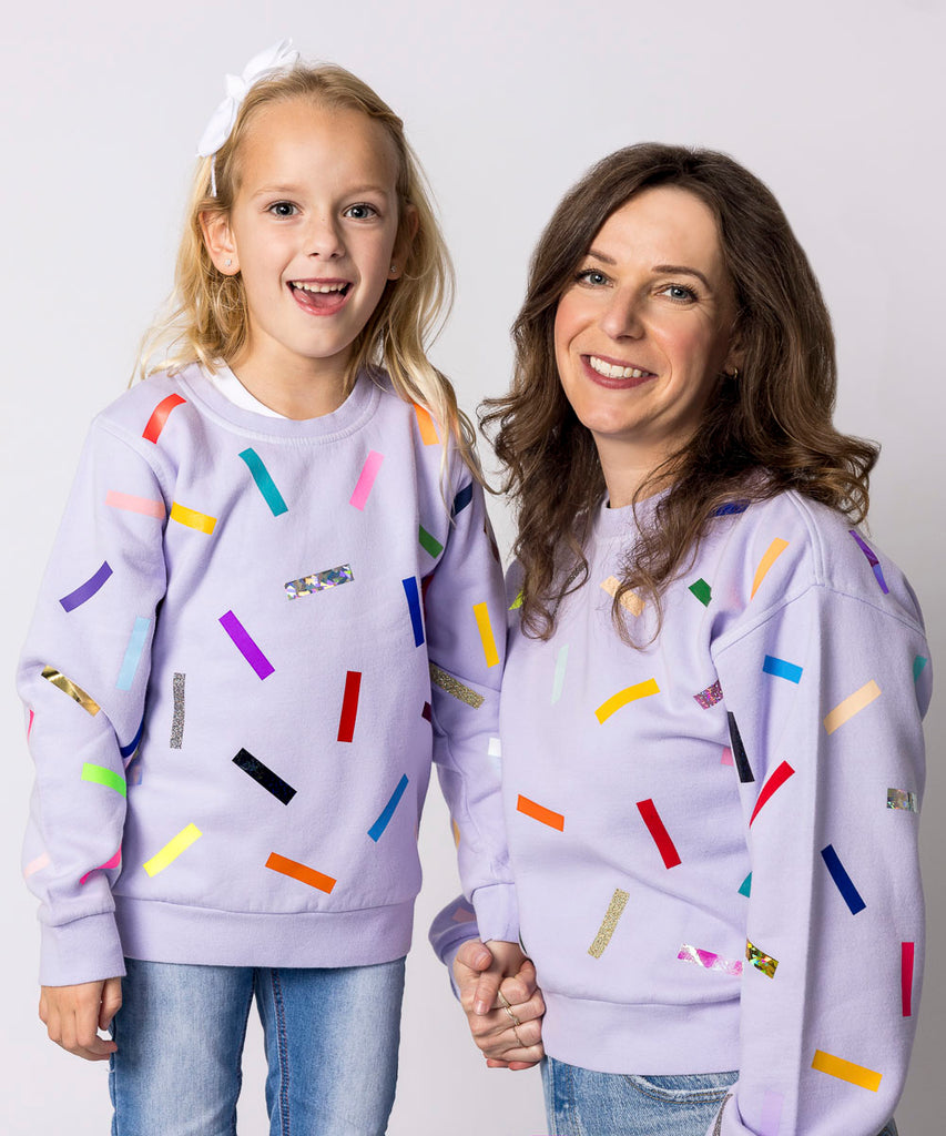 kids cotton fleece sweatshirt lavender confetti print