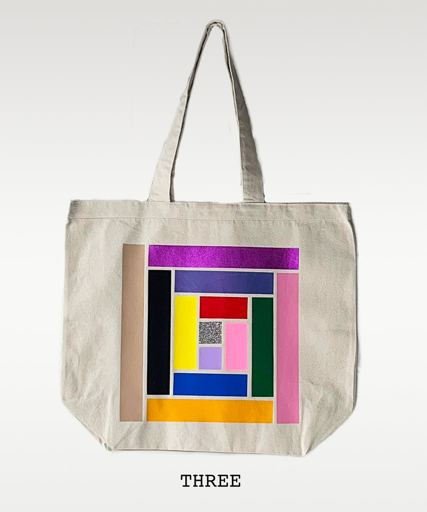 large cotton canvas colourful quilt block tote bag natural