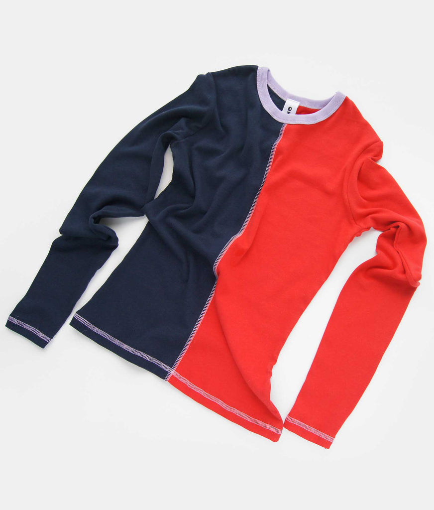 long sleeve cotton t-shirt red and navy