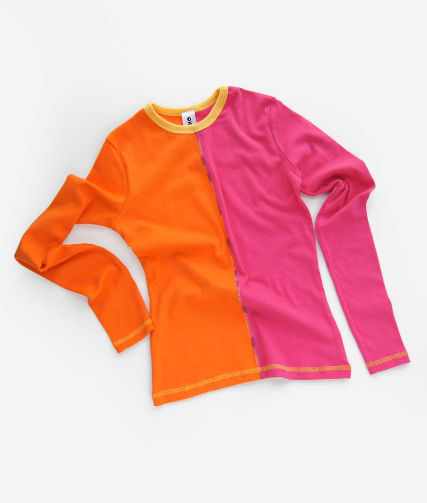 long sleeve cotton t-shirt pink and orange