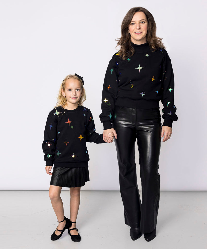 kids cotton fleece sweatshirt twinkle print black