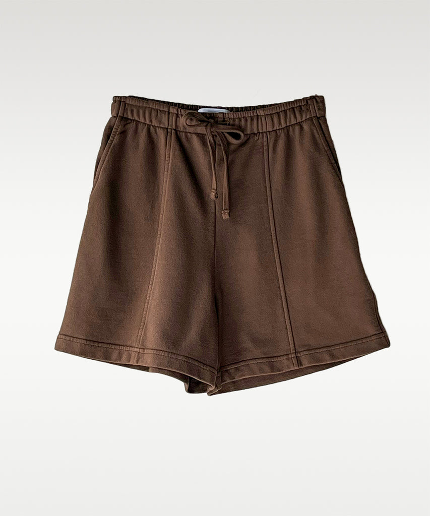  high rise cotton drawstring shorts brown