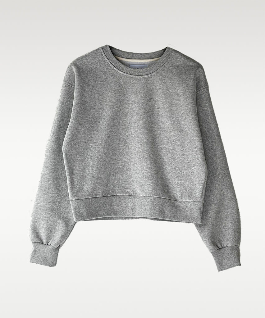 cropped crewneck cotton fleece grey sweatshirt