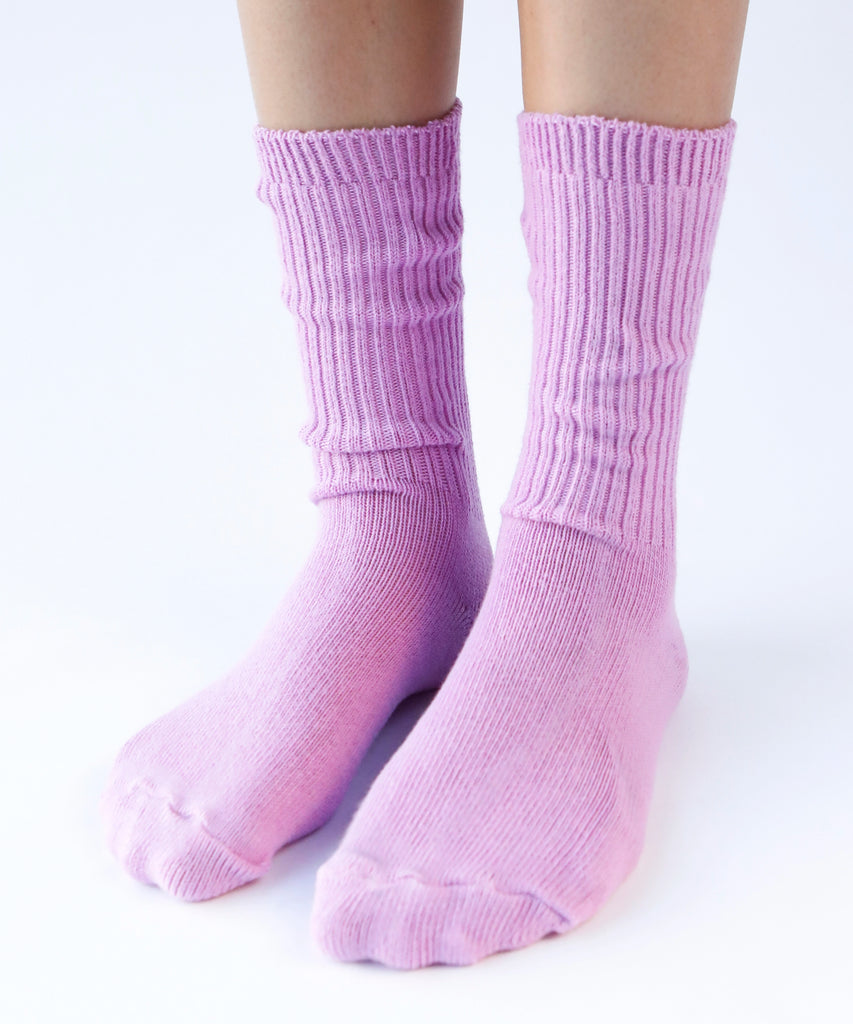 a pair of cotton socks in orchid pink