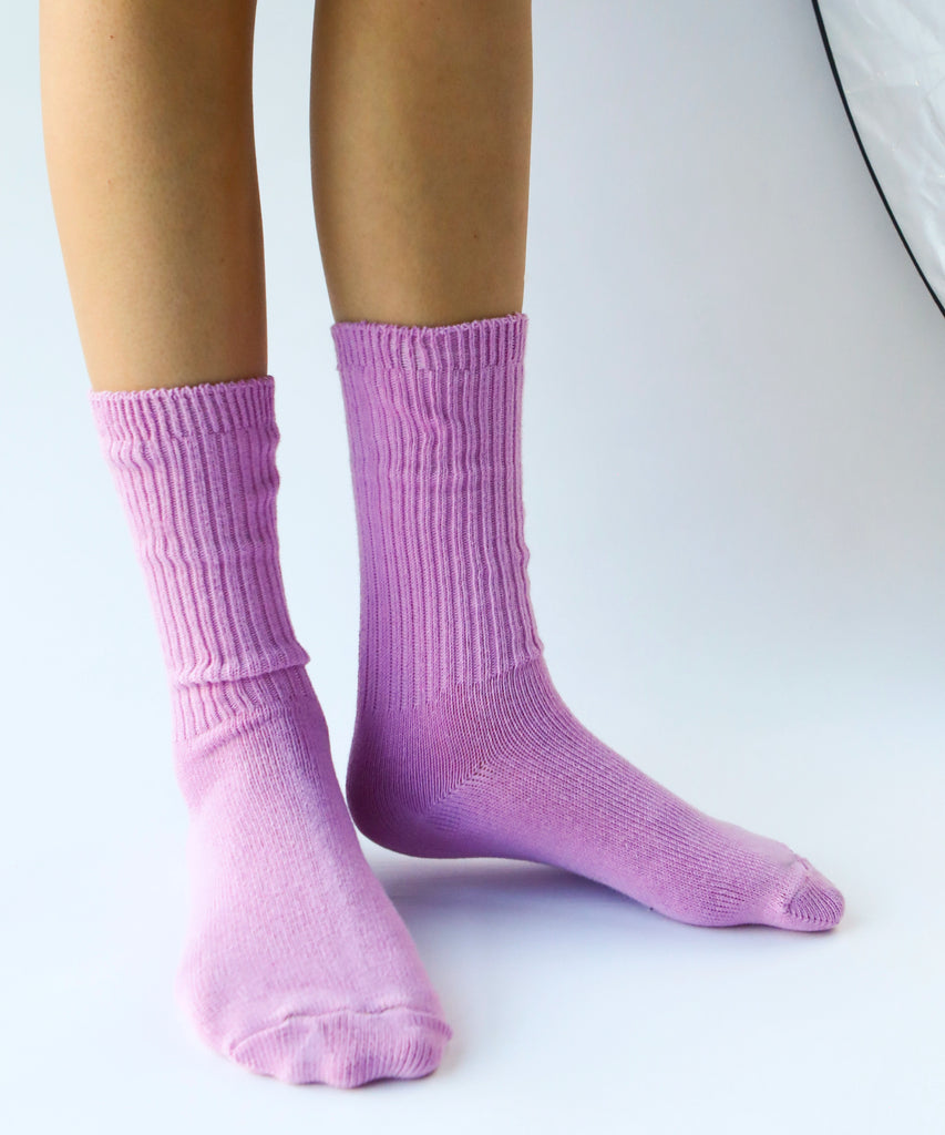 a pair of cotton socks in orchid pink