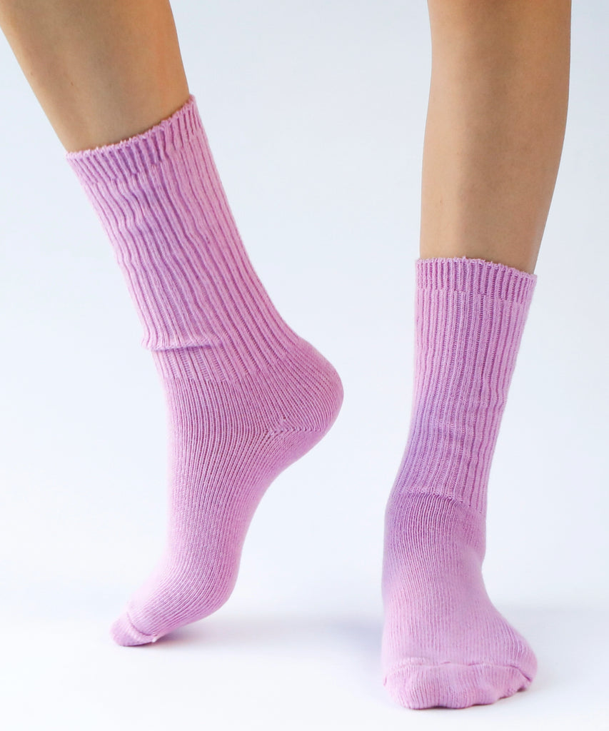 a pair of cotton socks in orchid pink
