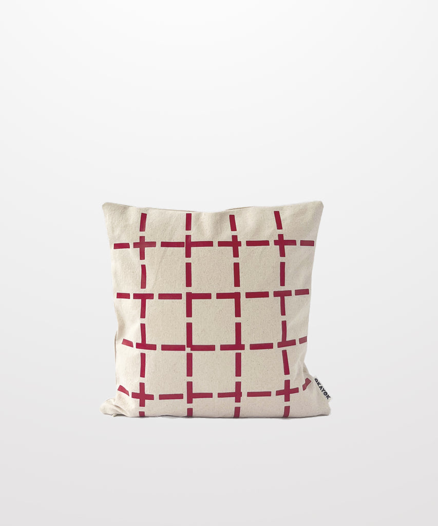 red check printed natural cotton canvas mini pillow