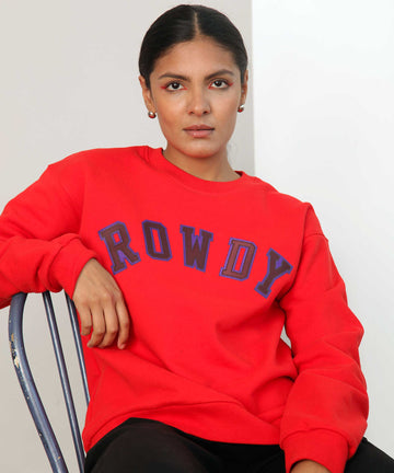 oversized red cotton fleece sweatshirt rowdy collegiate