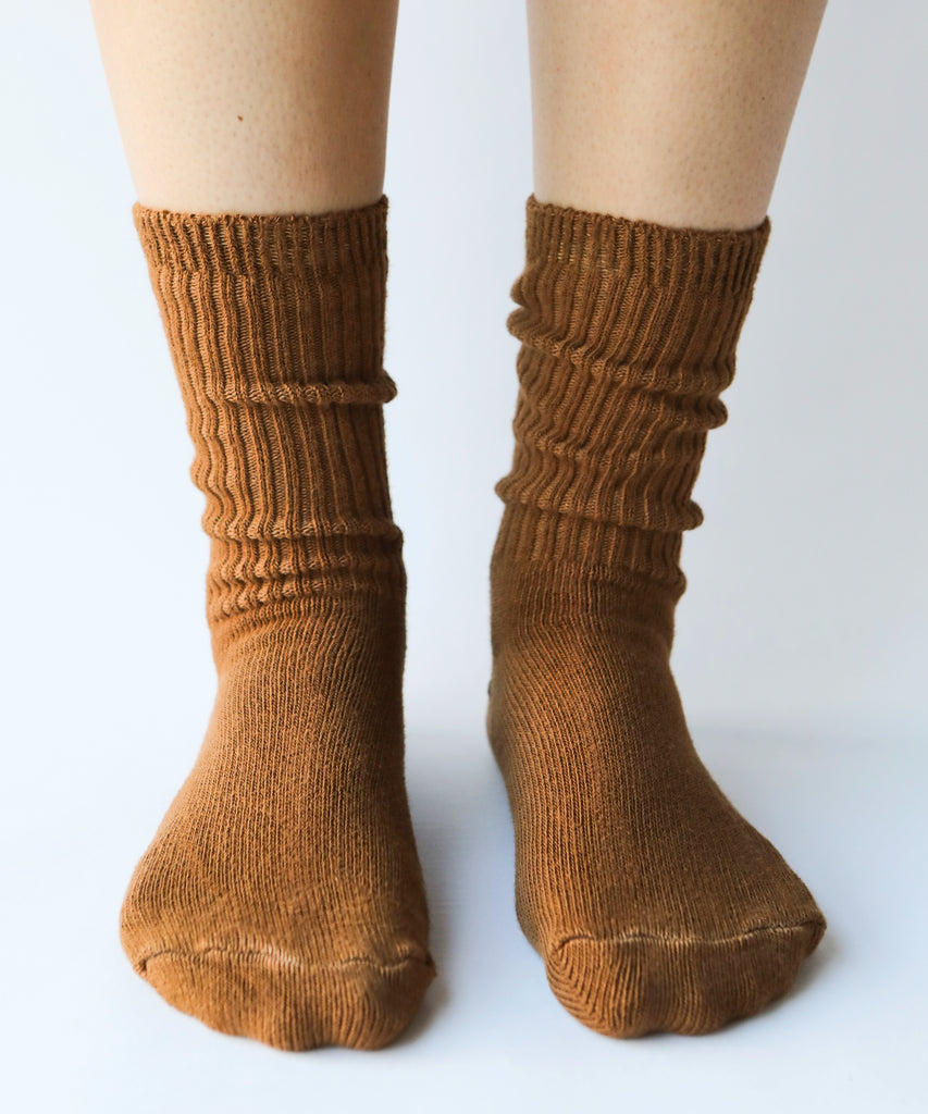 a pair of cotton socks in tobacco brown