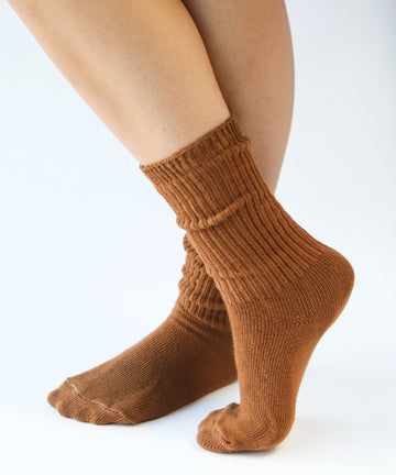 a pair of cotton socks in tobacco brown