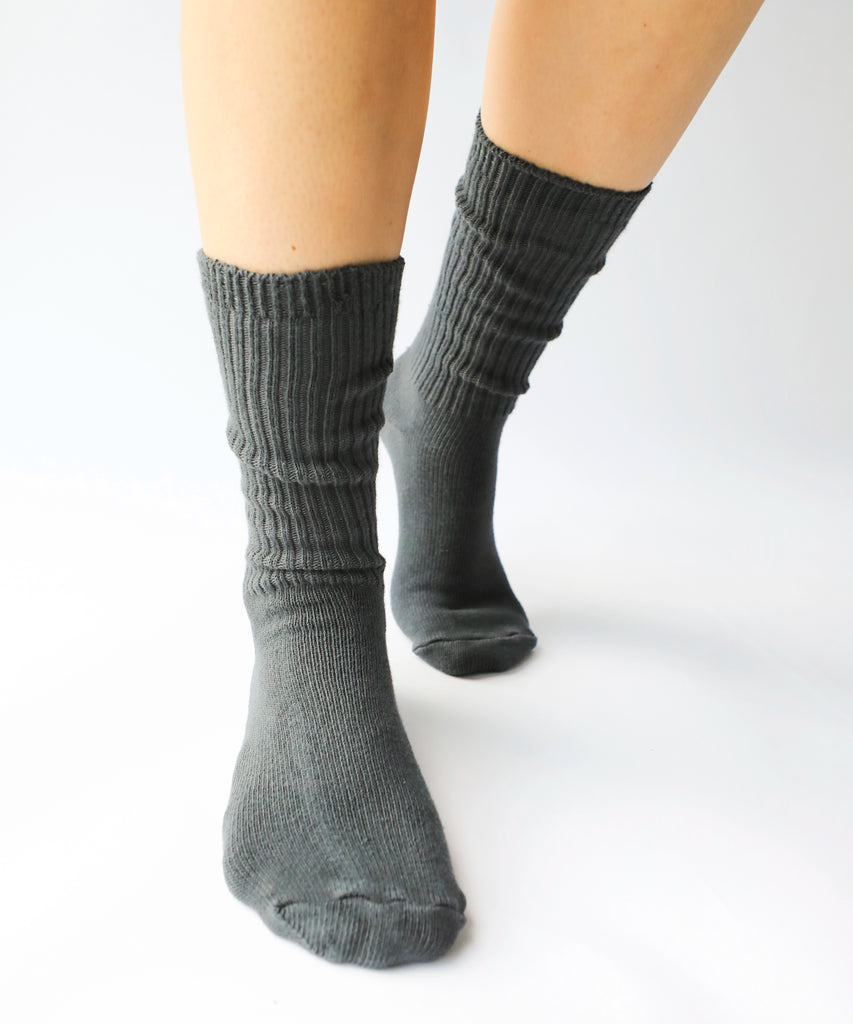 a pair of cotton socks in dark grey