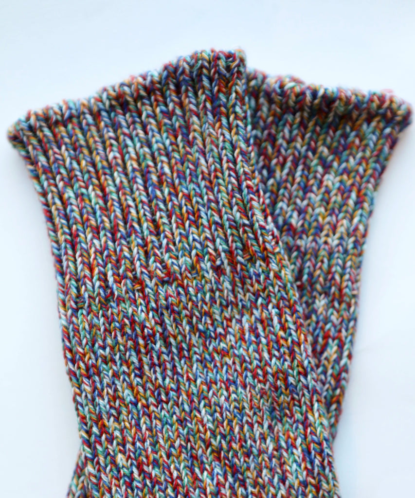 a pair of thick cotton knitted socks in multicolour