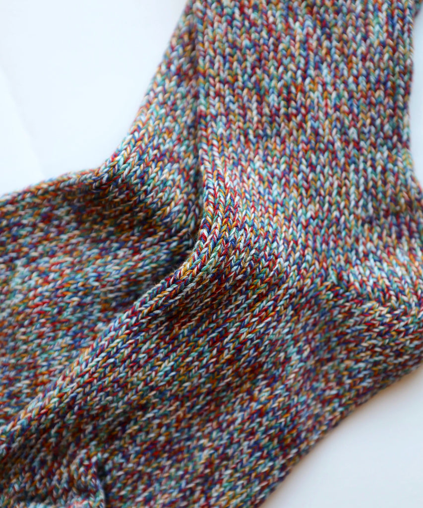 a pair of thick cotton knitted socks in multicolour