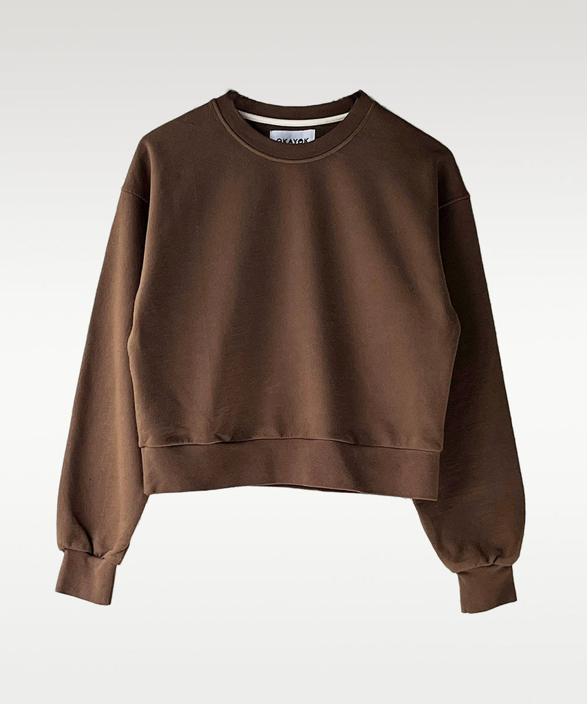 cropped crewneck cotton fleece brown sweatshirt