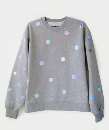 Grey oversized sweatshirt with a holo dot graphic