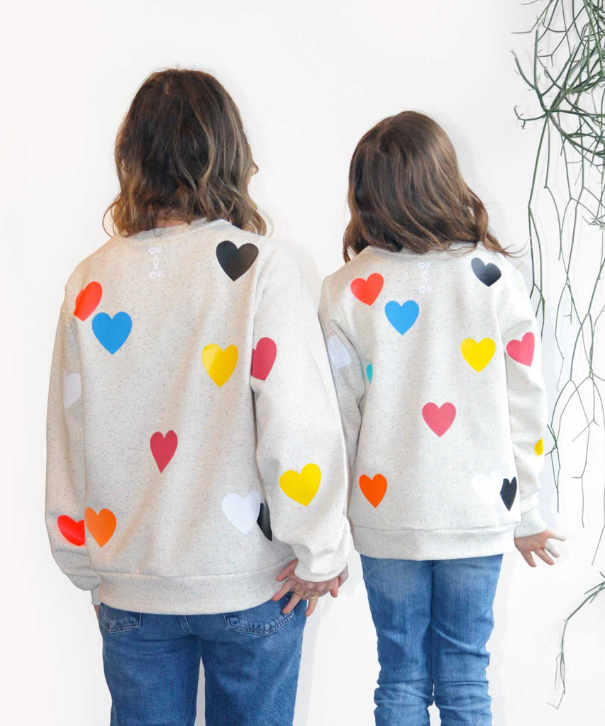 Grey oversized cotton sweatshirt hearts graphic