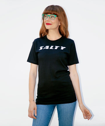 black unisex ringspun cotton tee with salty graphic