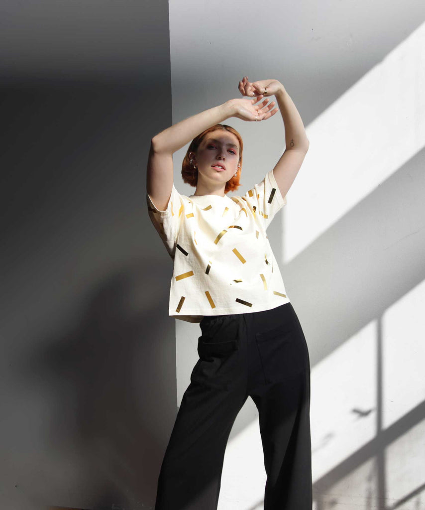 gold boxy confetti cotton t-shirt 