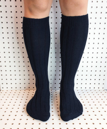 wool knee high socks ribbed black