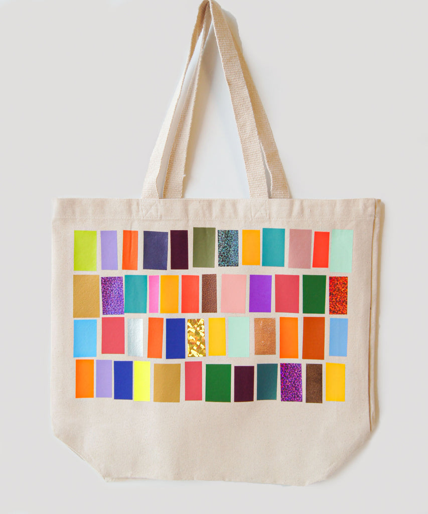 natural heavy cotton tote bag with colourful widget print